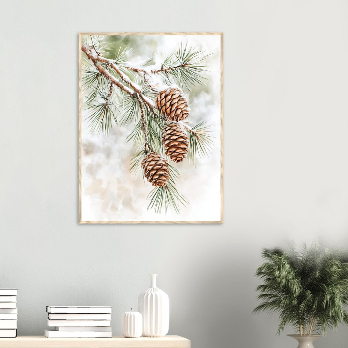 Pine Branches Watercolor Art Print, Winter Nature Scene - Image 2