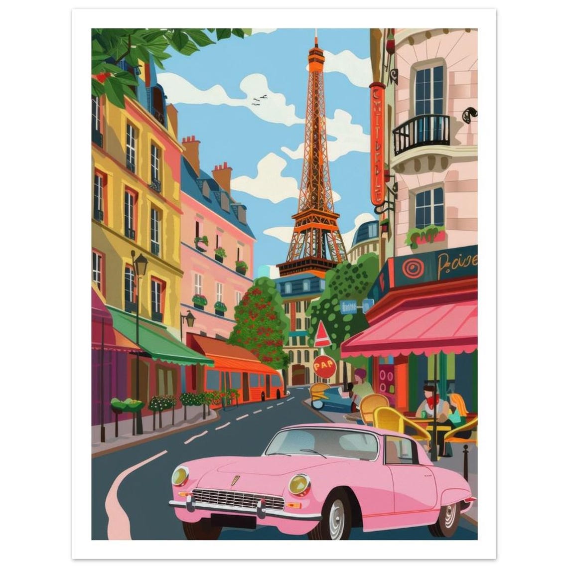 Eiffel Tower Wall Art Print Paris Street Scene Painting French Cityscape Poster France Travel Poster Colorful Paris Print By - Image 3