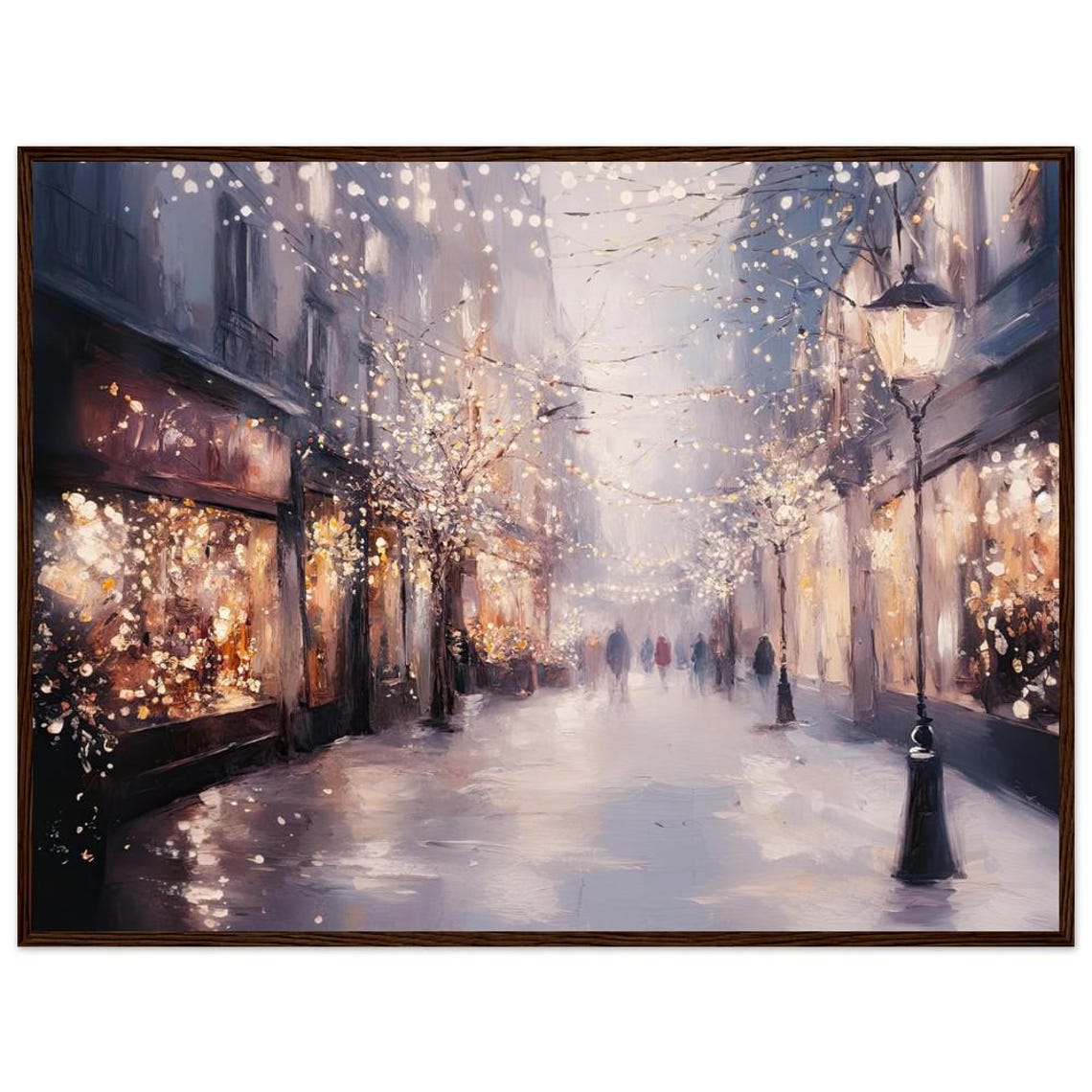 Paris At Night Wall Art Print European Street Lights Vintage Oil Painting French Winter Cityscape Artwork Canvas Poster By Nataliaayuart
