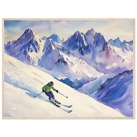 Winter Skiing Adventure Watercolor Painting Print Aspen Colorado Sports Wall Art Skier Snowy Mountain Poster By Nataliaayuart
