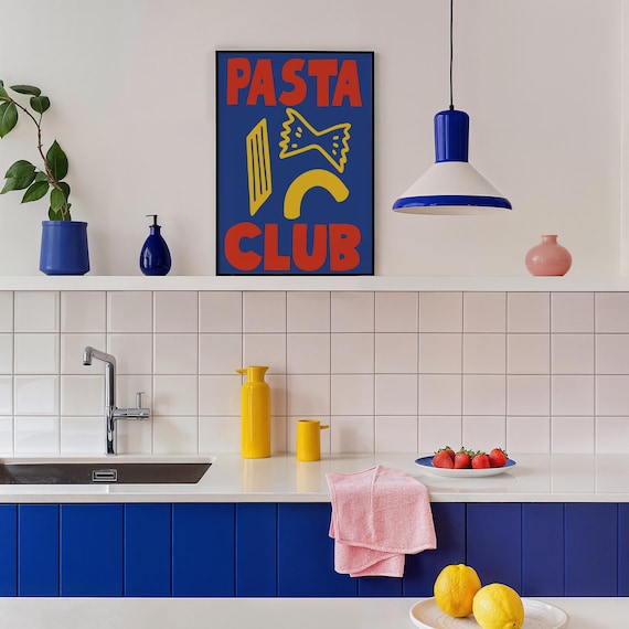 Pasta Club Fun Retro Navy Italian Kitchen Food Lovers Art Poster