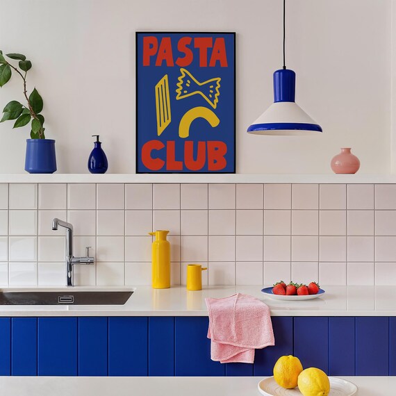 Pasta Club Poster Kitchen Wall Deco Modern Print Dinning Illustration