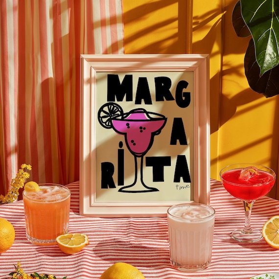Margarita Cocktail Print Colorful Illustration Bartender Wall Art Part Decor Party Time