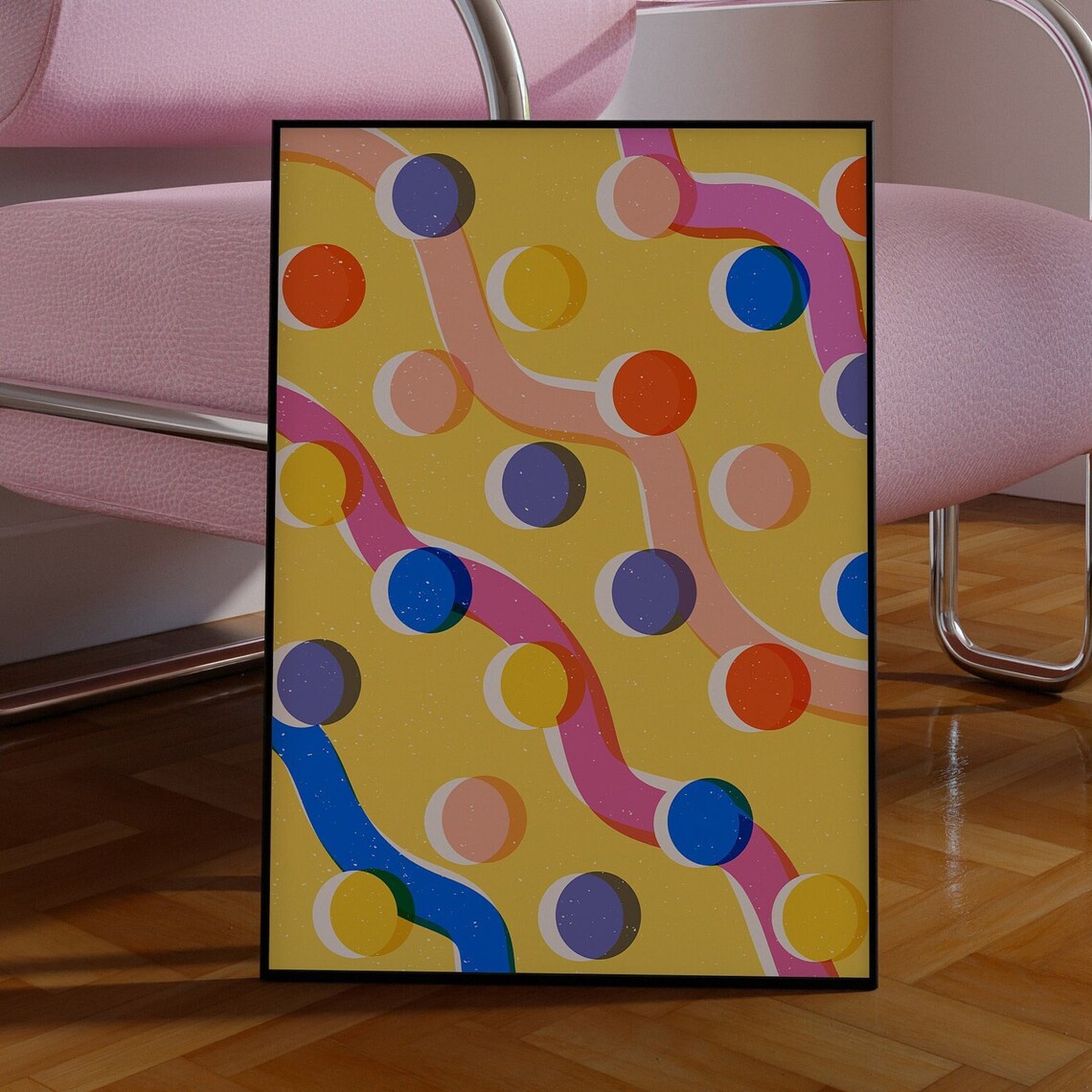 Colorful Geometric Art Print Abstract Swirls And Dots