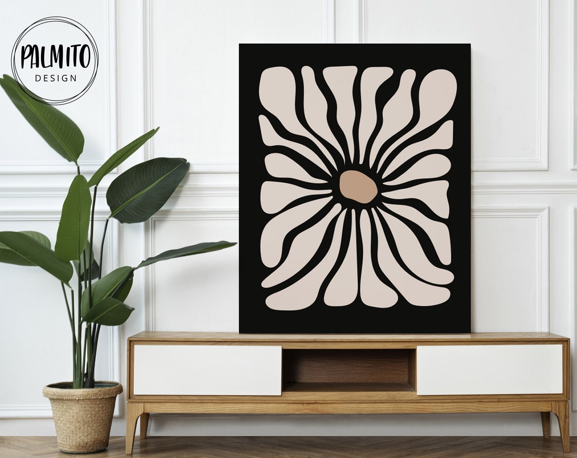Bold Black Background Cream Flower Matisse Style Cutout Wall Art - Image 3