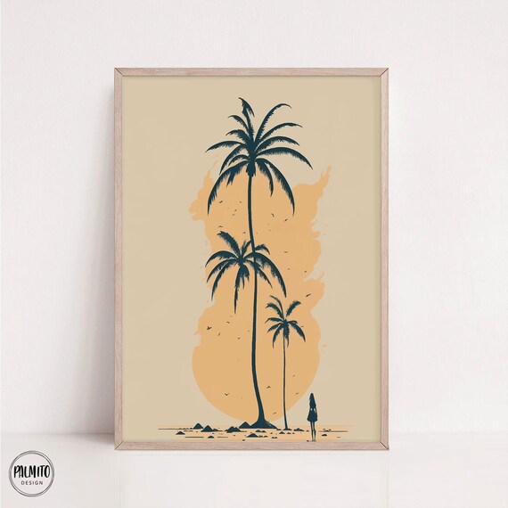 Minimalist Palm Tree Silhouette Sunset Beach Scene Art Poster