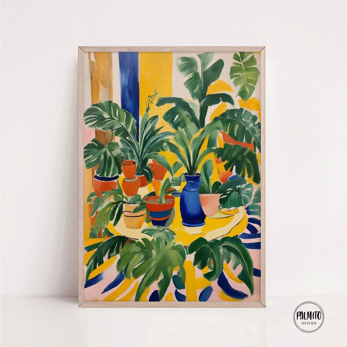 Banana Leaves and Potted Plants Yellow Tropical Interior Poster