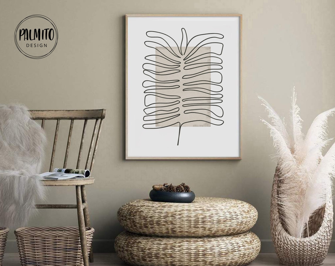 Leaf Contour Line Drawing White Beige Minimal Botanical Poster - Image 2