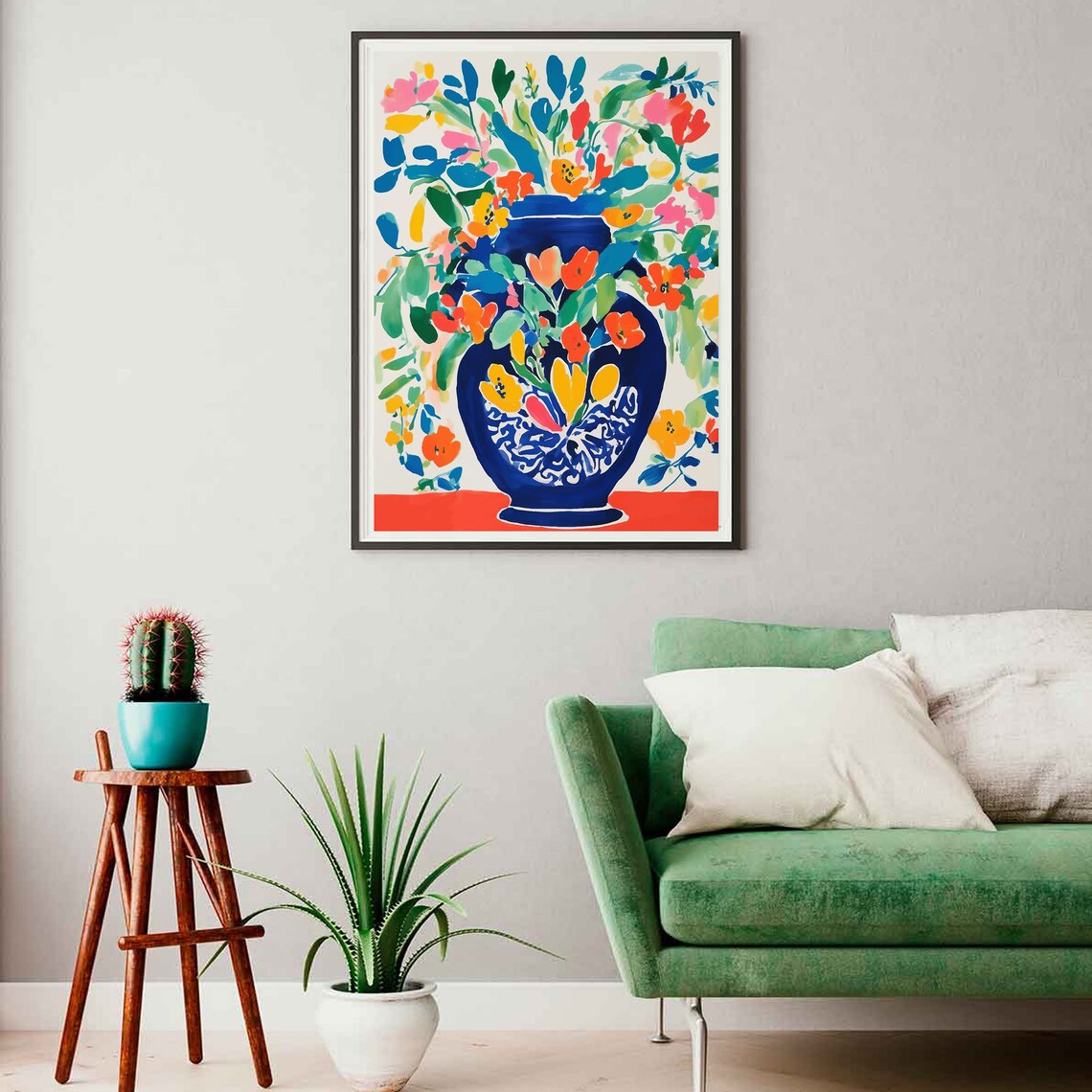 Colorful Flower Vase Gouache Painting Art Print - Image 2