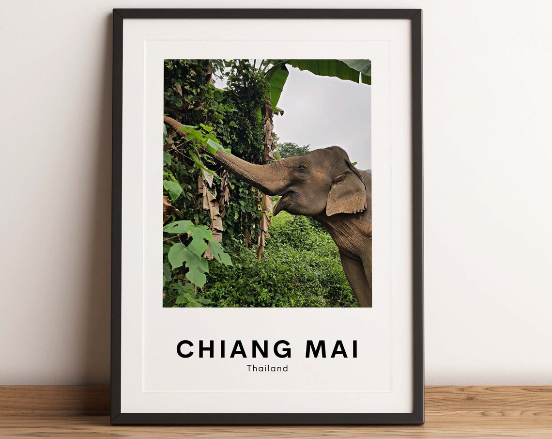 Chiang Mai Thailand Poster with Elephant in Lush Jungle Greenery