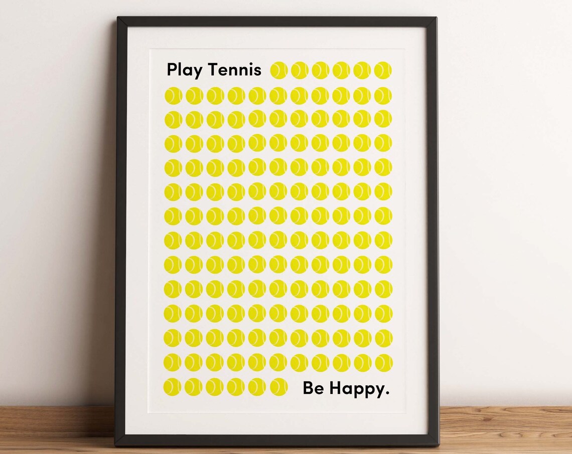 Play Tennis Be Happy Yellow Balls Minimalist Grid Art Poster