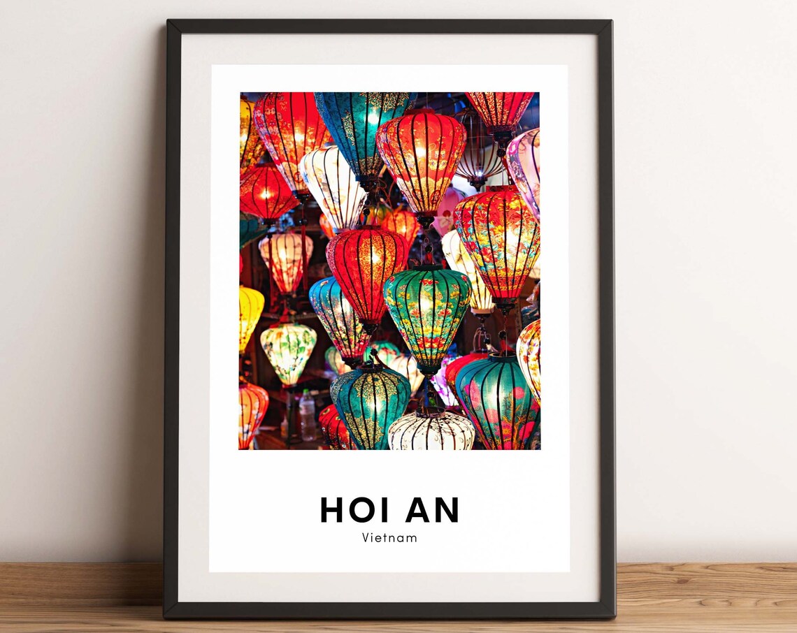Hoi An Vietnam Travel Poster of Colorful Silk Lanterns at Night