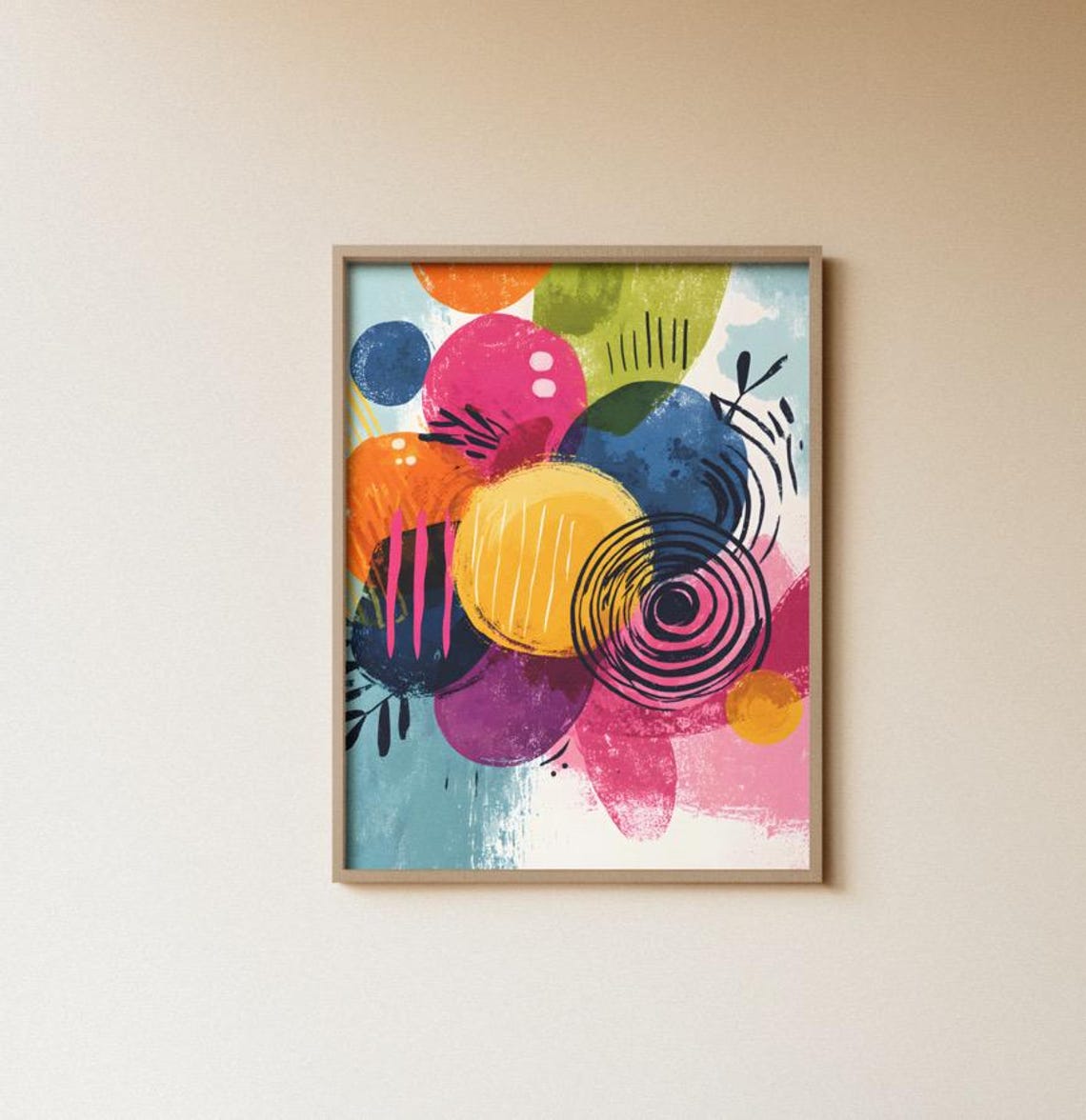 Playful Abstract Colorful Circles Modern Minimalist Wall Art