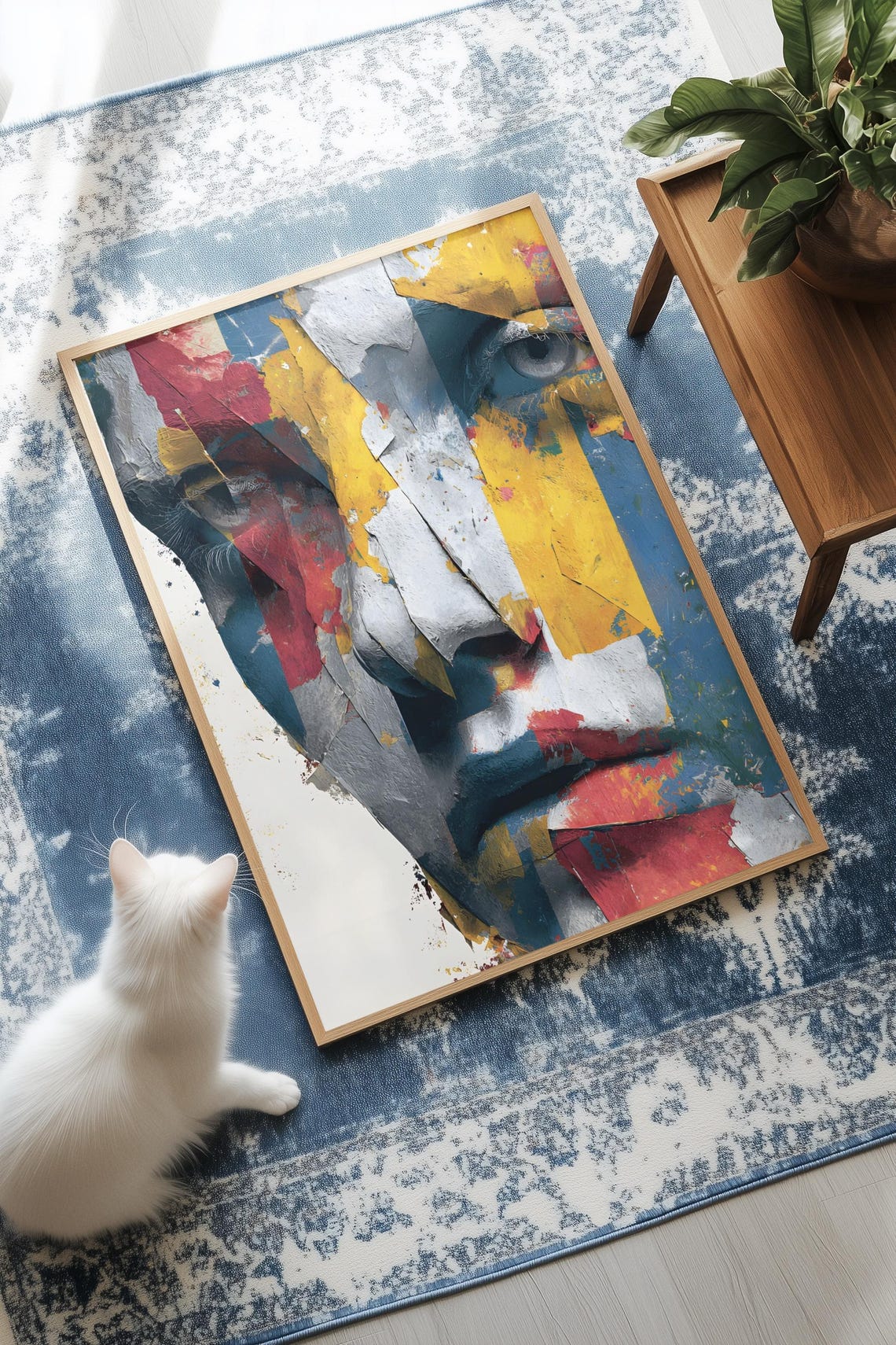 Fragmented Face Torn Paper Collage Abstract Expressionist Wall Art