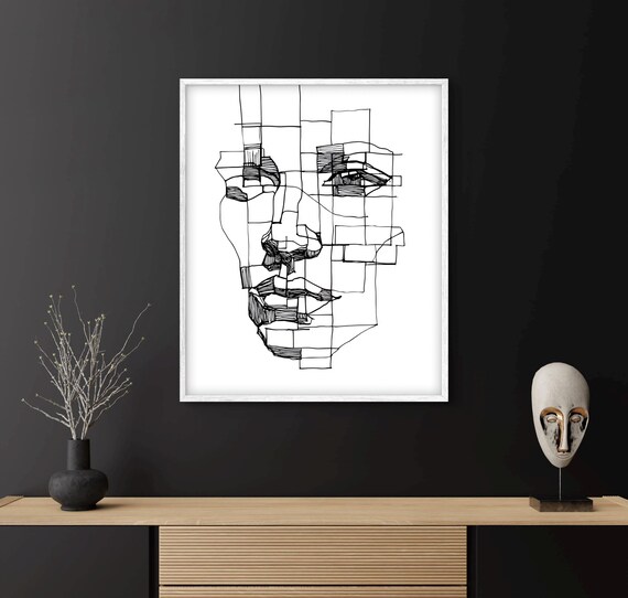 Minimalist Continuous Line Face Sketch Modern Black Ink Art Poster