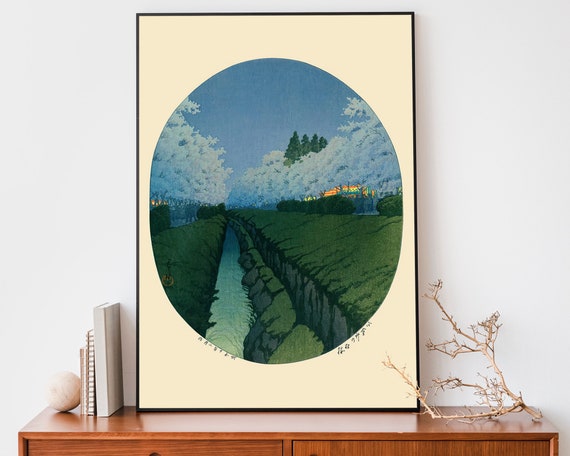 Japanese Poster Woodblock Art Cherry Blossoms In The Night By Kawase Hasui Japandi Decor Boho Decor
