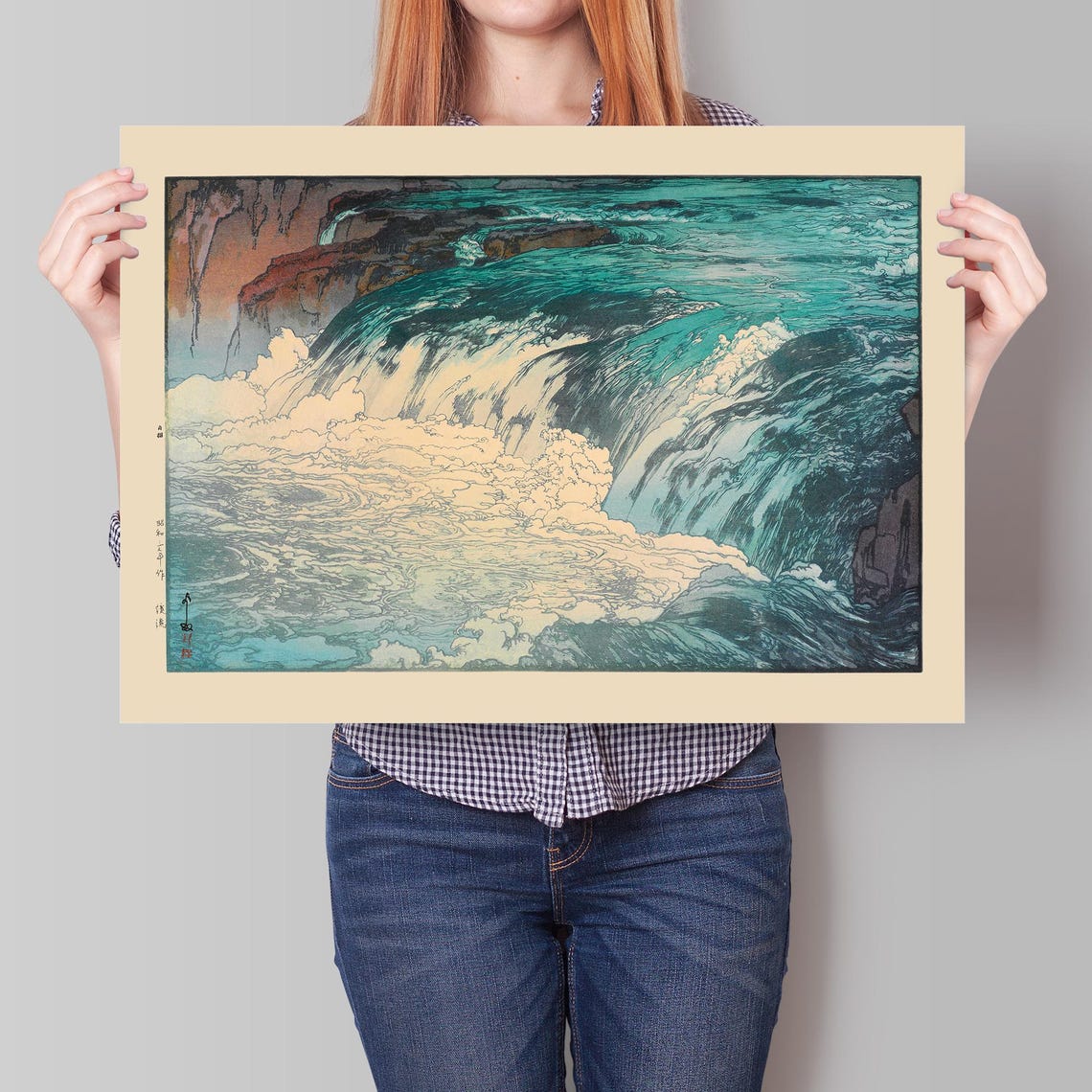 Yoshida Hiroshi Rapids Waterfall Turquoise Waves Woodblock Art Poster - Image 4