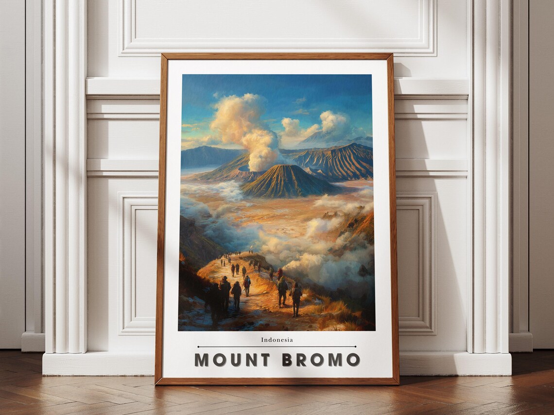 Mount Bromo Indonesia Volcano Sunrise Trekkers Adventure Travel Poster