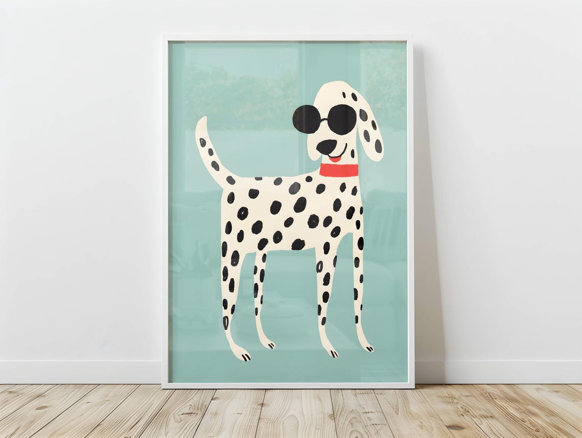 Retro Dalmatian Dog Wearing Sunglasses Cool Puppy Art Poster