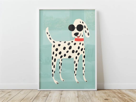 Funny Dog Wearing Sunglasses Print Retro Dalmatian Art For Lovers Poster Mom Home Decor Pet Wall