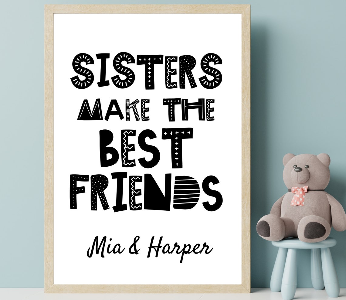 Personalised Sisters Best Friends Gift Playful Type Olivia Zara Poster - Image 3