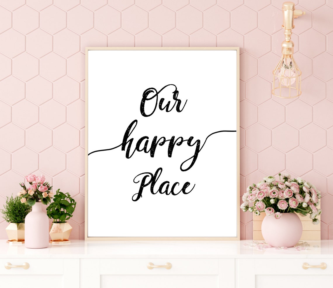 Our Happy Place Flowing Script Minimalist Cozy Home Quote Wall Poster - Image 5