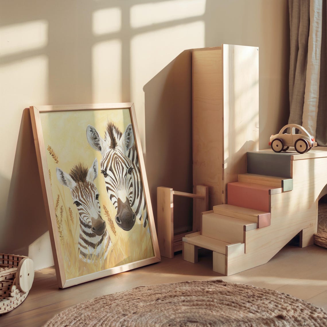 Nursery Mother And Baby Zebra Safari Print Kids Room Wall Decor Baby Safari Animal Drawing Children Room Art Nursery Artwork - Image 2