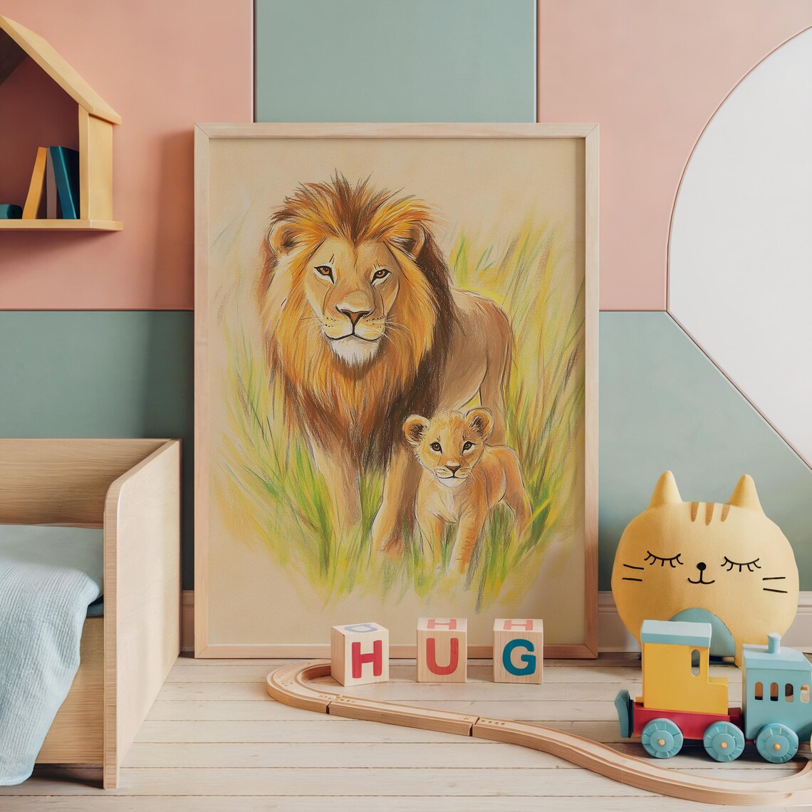 Nursery Lion And Baby Cub Safari Kids Room Animal King Decor Poster - Image 3