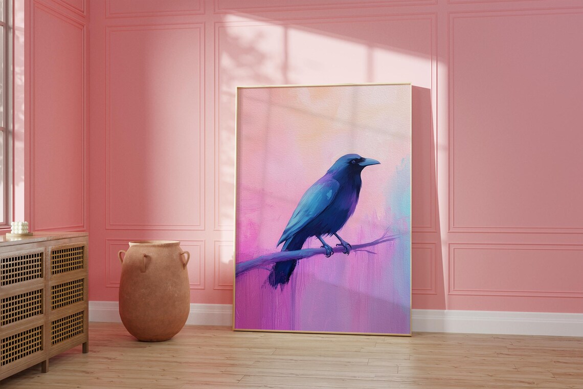 Pastel Crow Painting Pink Halloween Spooky Bird Decor Pinkoween Poster - Image 5