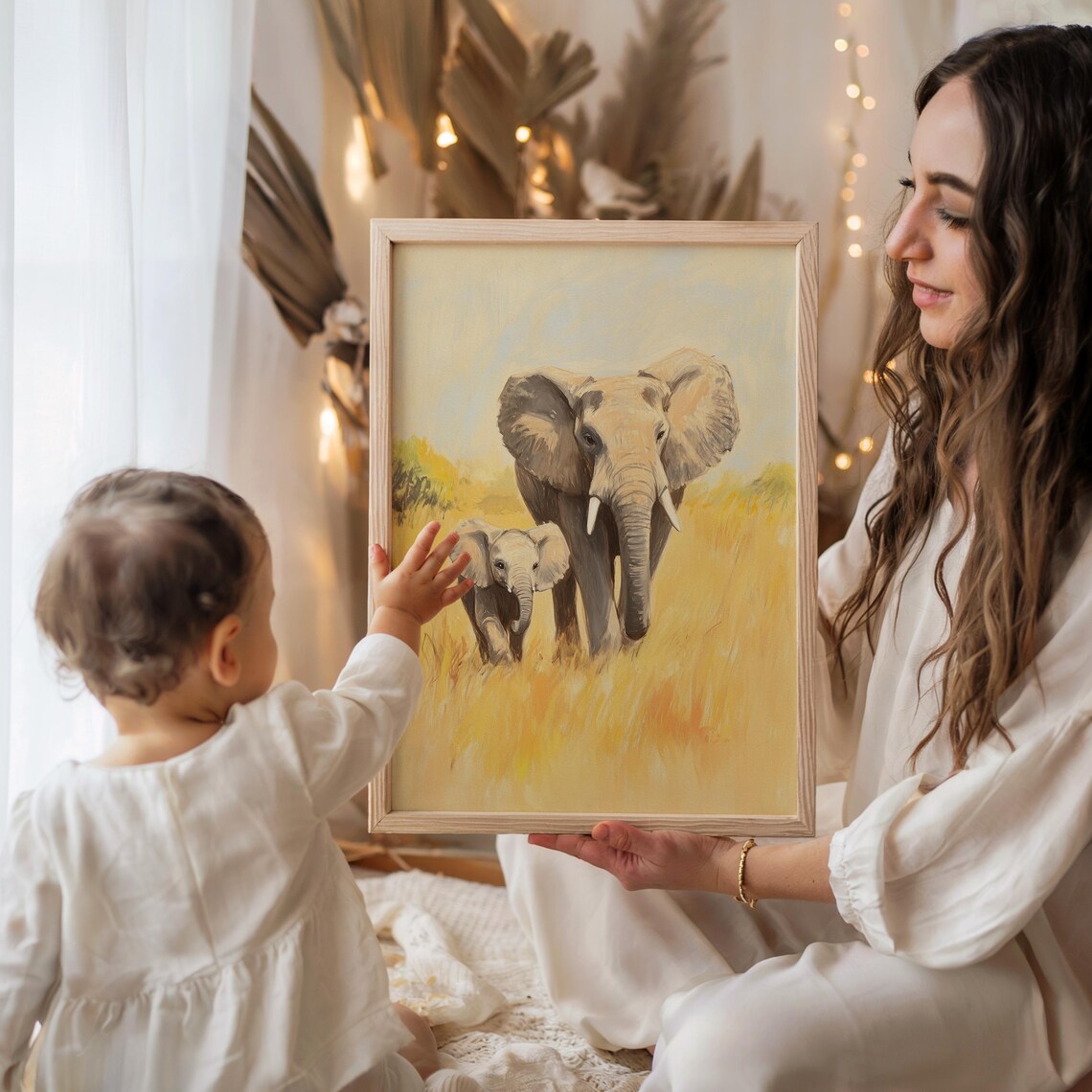 Nursery Mother And Baby Elephant Safari Kids Room Animal Decor Poster - Image 4
