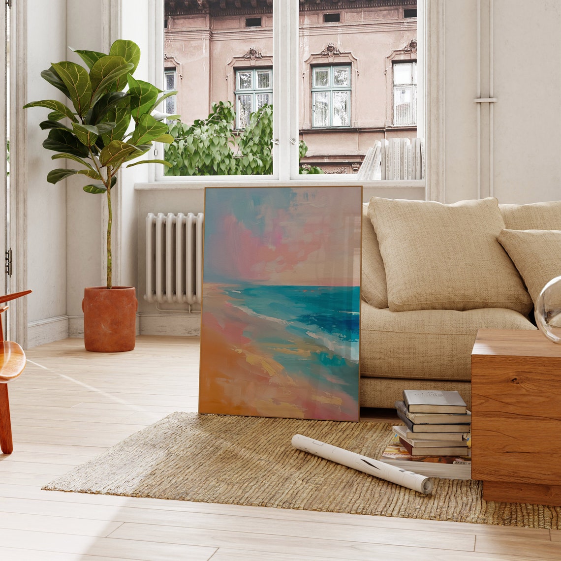 Abstract Pastel Ocean Seascape Colorful Beach Painting Poster - Image 3