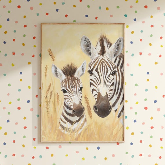 Nursery Mother And Baby Zebra Safari Print Kids Room Wall Decor Baby Safari Animal Drawing Children Room Art Nursery Artwork