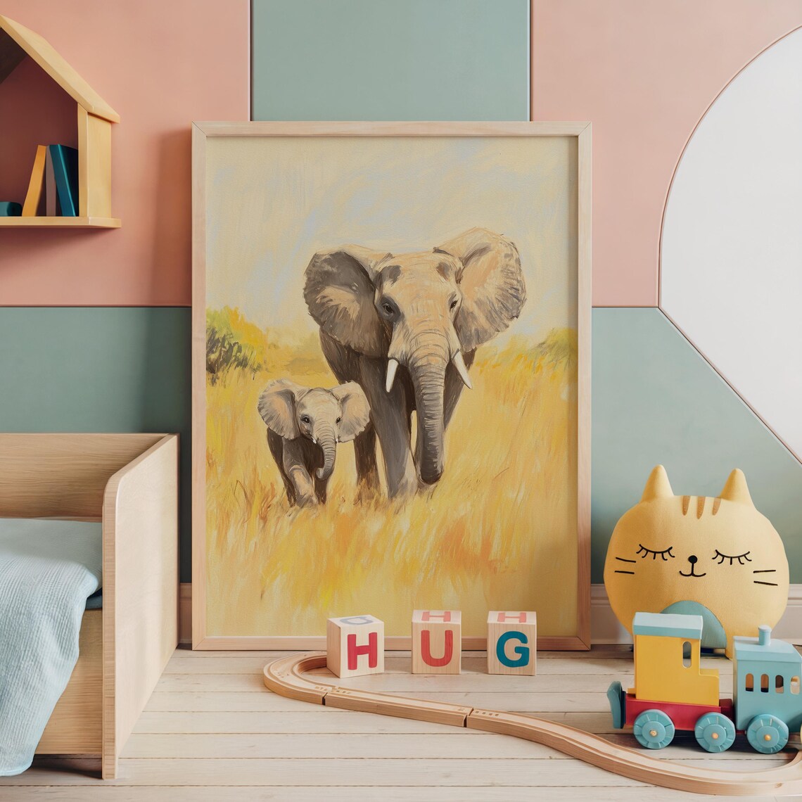 Nursery Mother And Baby Elephant Safari Kids Room Animal Decor Poster - Image 3