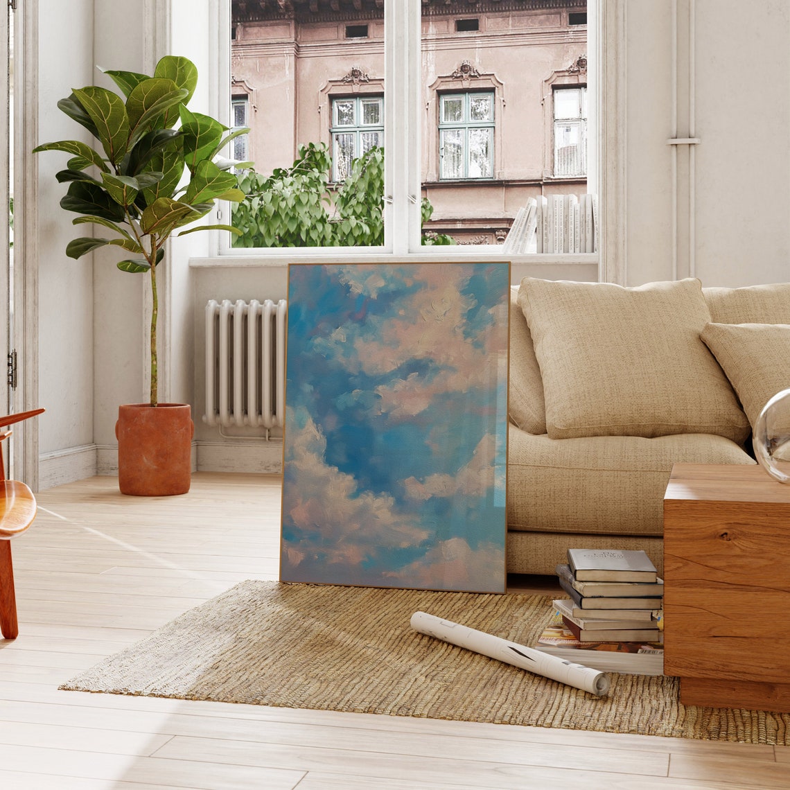 Pastel Blue Sky Painting Summer Poster Print Whimsical Clouds Decor Heaven Scenery Wall Art - Image 4