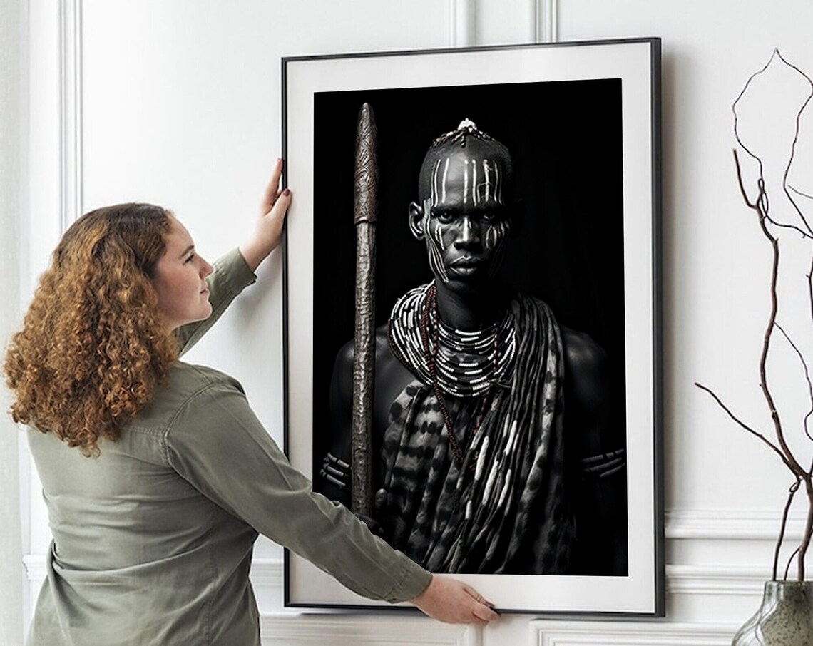 African Photography Black Art Print, Black and White