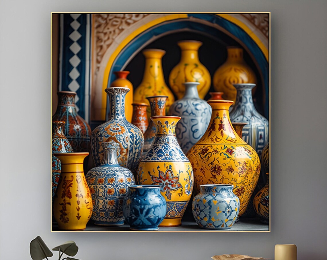 Moroccan Pottery Vase Art Print, Ethnic Wall Decor