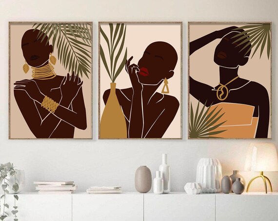 Boho African Woman Trio Minimalist Line Art Gallery Wall Poster