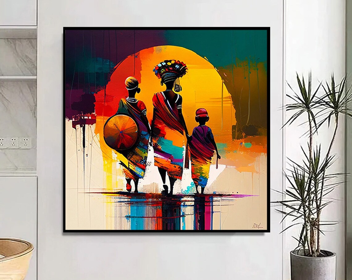 African Oil Painting Art Print, Ethnic Traditional