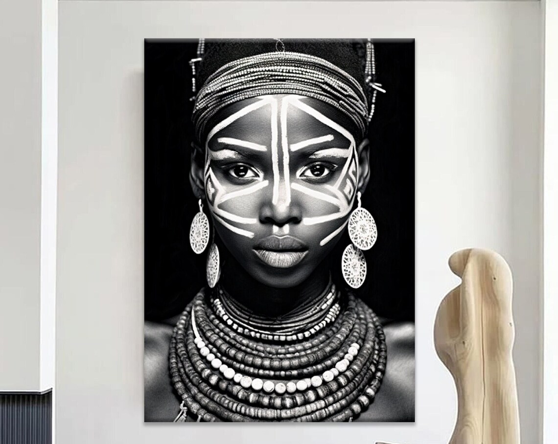 African Tribal Woman Portrait, Ethnic Face Art Print