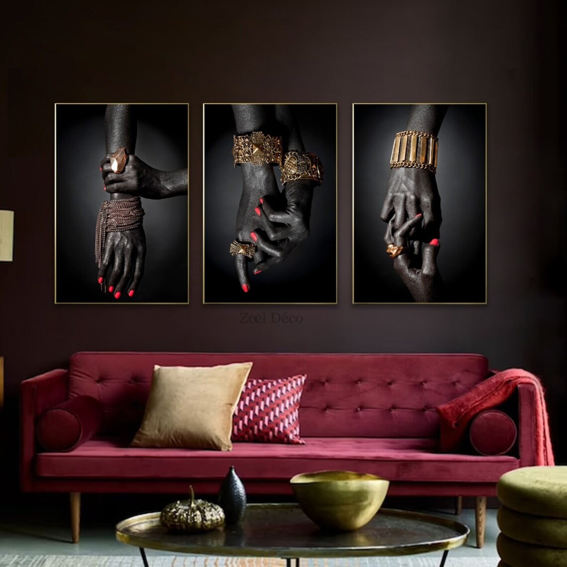 African Hand Jewelry Art Print, Black Gold Decor