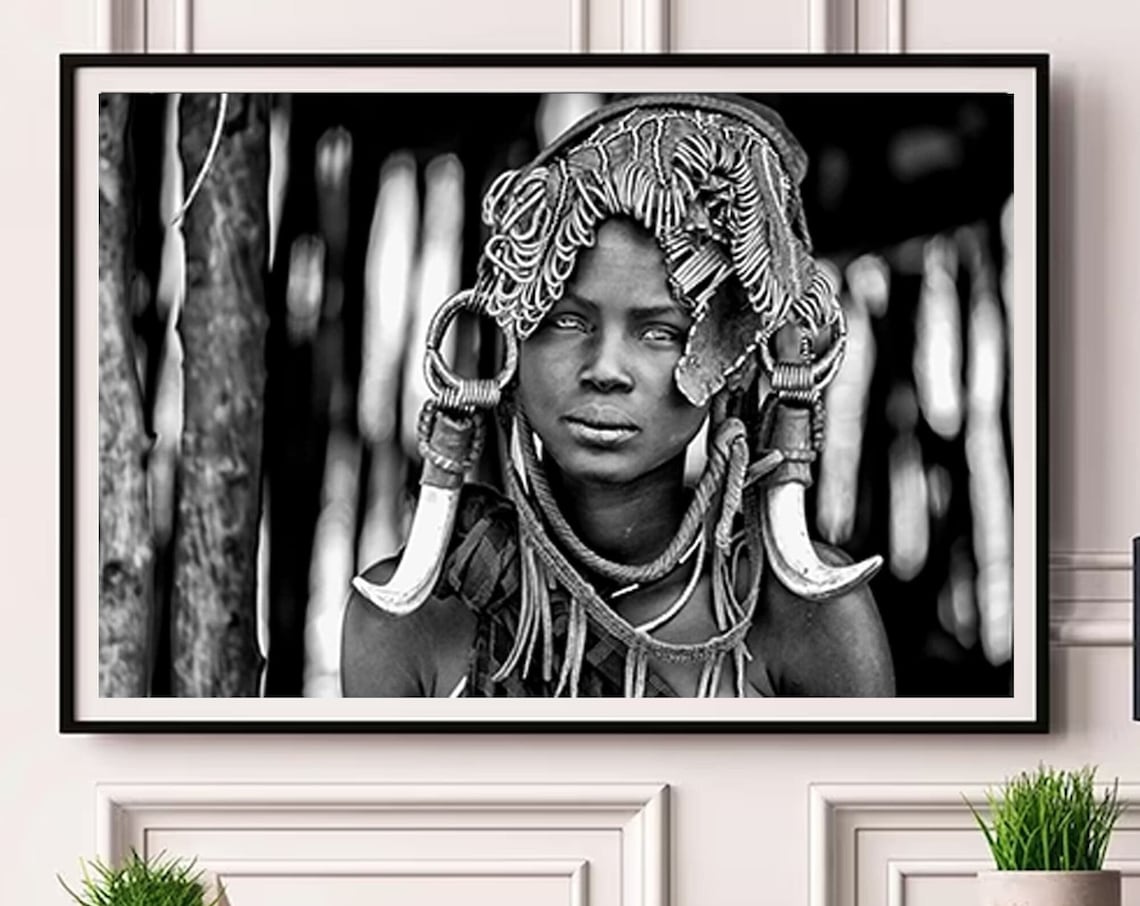African Woman Art Poster, Black And White