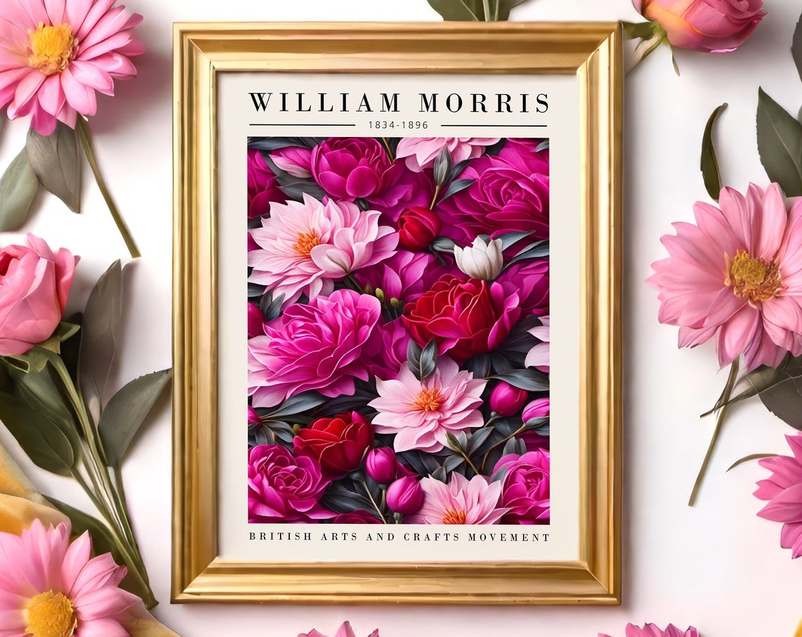 William Morris 1834-1896 Magenta Floral Arts and Crafts Print