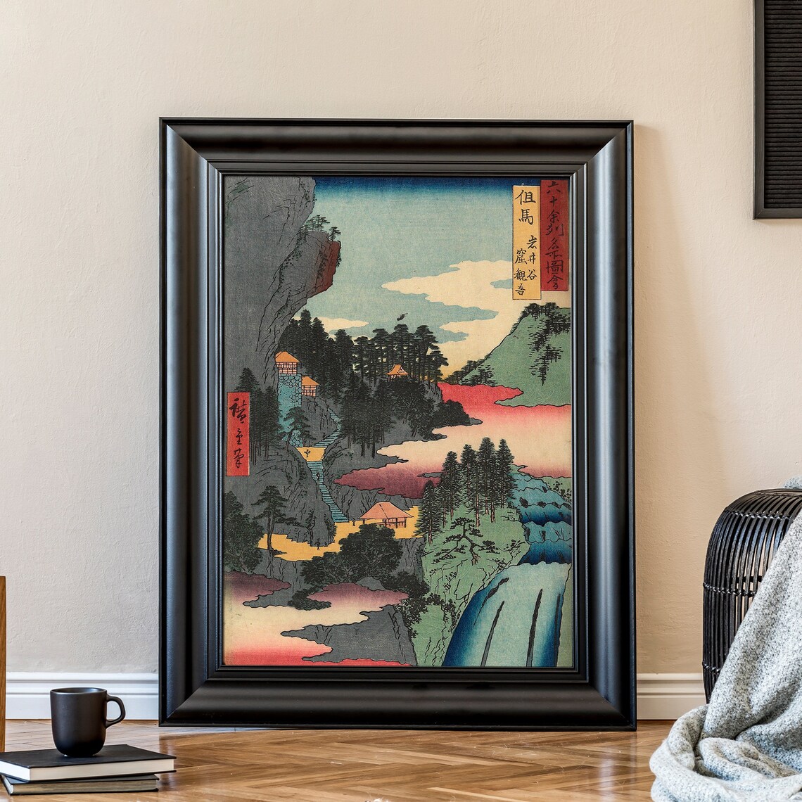 Hiroshige Tajima Temple Gorge Waterfall Japanese Woodblock Art Poster - Image 3