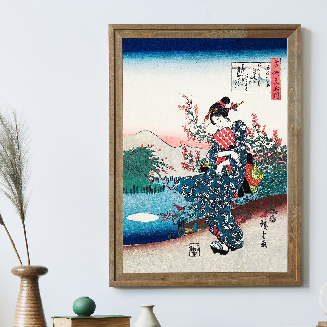 Hiroshige Woman In Blue Kimono With Fan By Water Woodblock Poster - Image 2