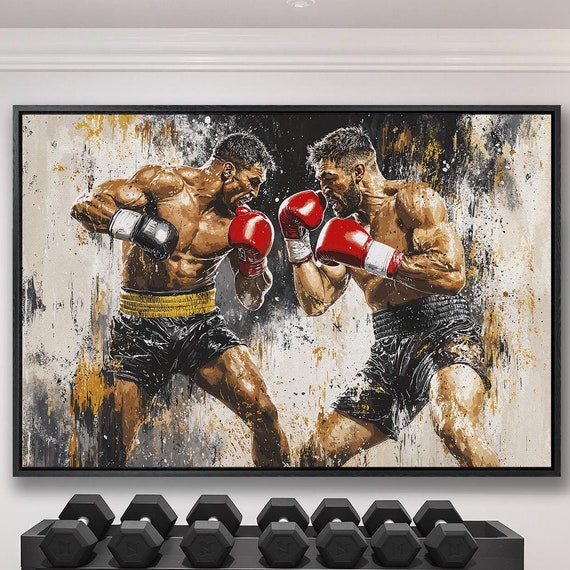 Boxing Themed Framed Canvas Wall Art Dynamic Sports Painting Print Gym Decor Motivational Artwork Masculine Poster Ready To Hang