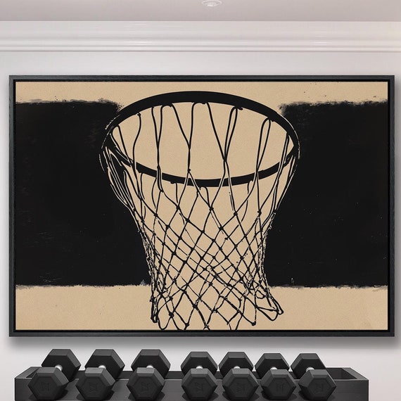 Basketball Hoop Framed Wall Art Minimalist Sporty Painting Print Teenager Room Wall Decor Modern Sports Poster Ready To Hang Gift
