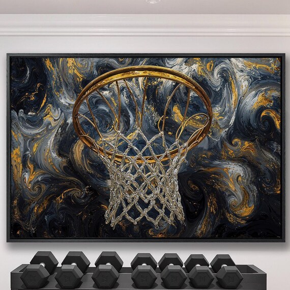 Luxury Basketball Hoop Framed Wall Art Abstract Sports Painting Print Modern Home Wall Decor Man Cave Poster Ready To Hang Gift