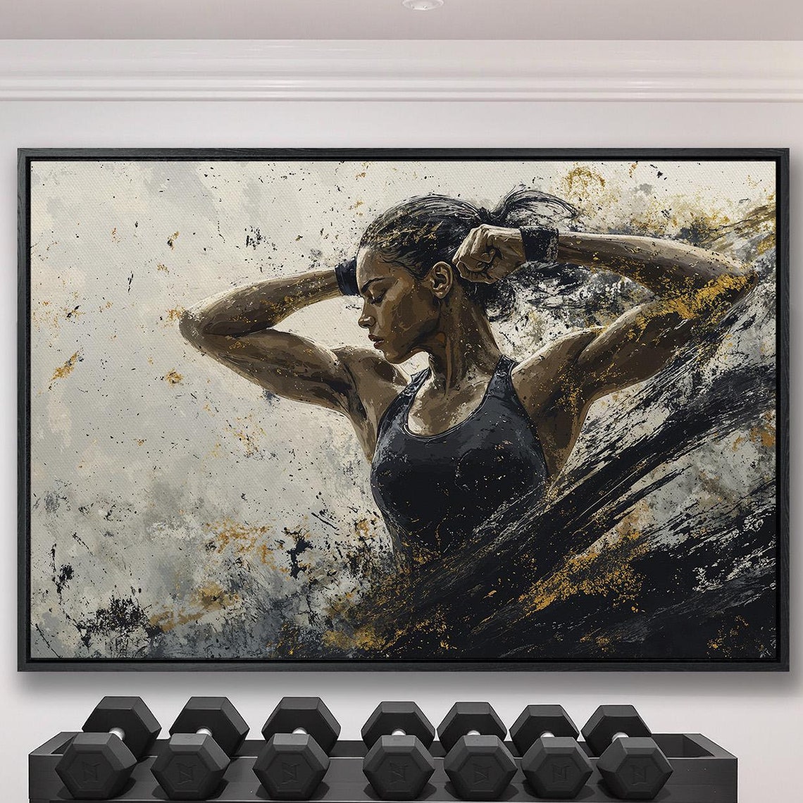 Powerful Woman Framed Empowering Female Athlete Painting Print Motivational Wall Art Home Gym Decor Fitness Poster Ready To Hang