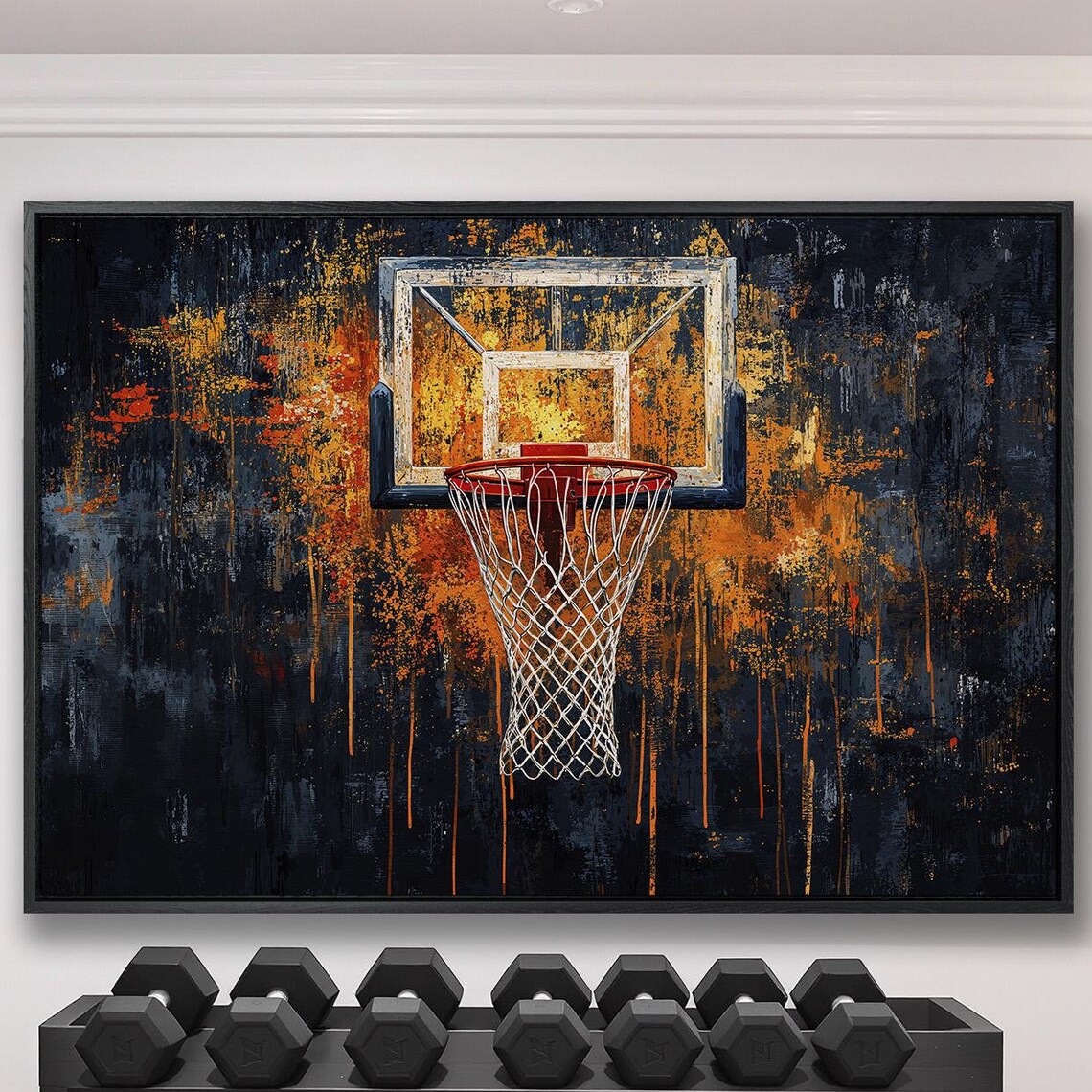 Orange Basketball Hoop With Backboard On Black Gold Grunge Poster