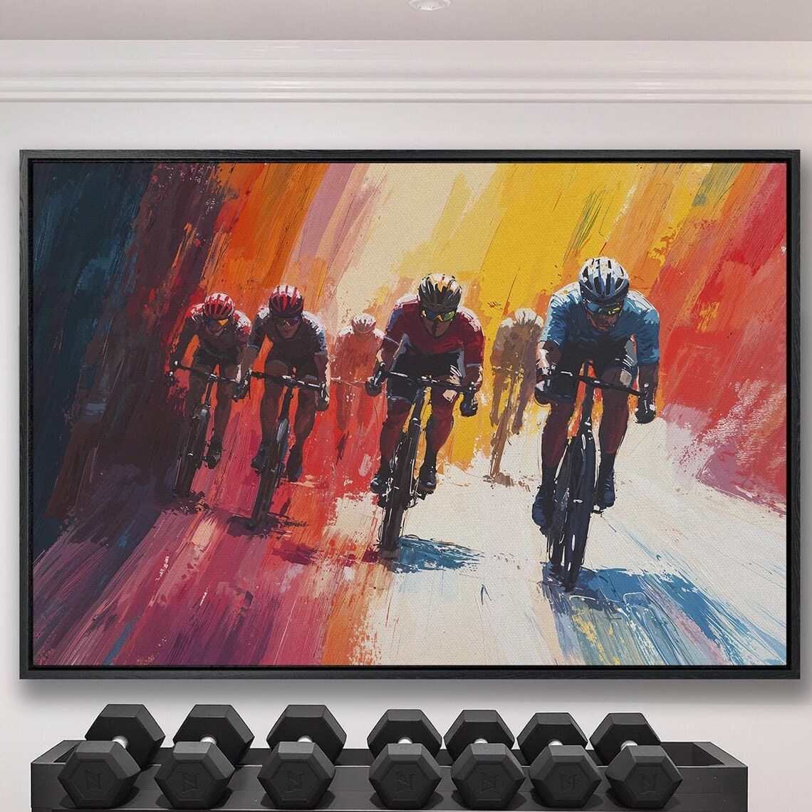 Cyclists Racing Through Warm Light Burst Vivid Racing Poster